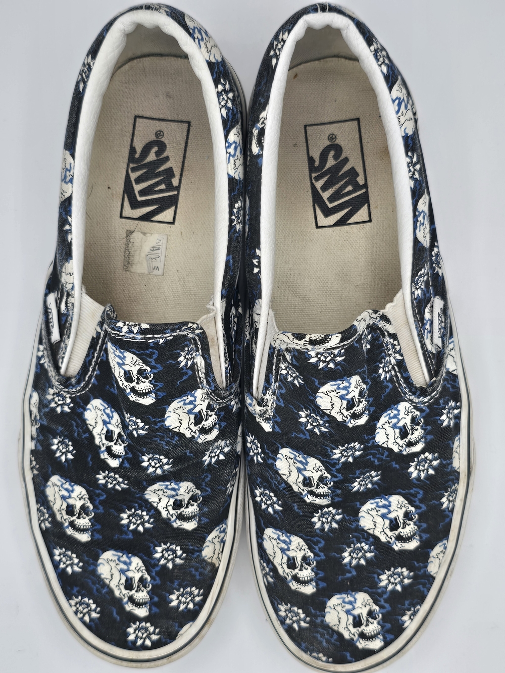 Vans Black Blue Skull Floral Classic Slip-On Skate Shoes - Picture 7 of 12